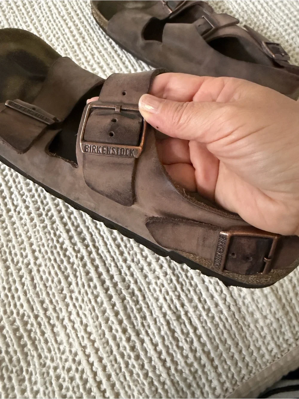 Birkenstock Brown Leather Two-Strap Sandals with Buckles